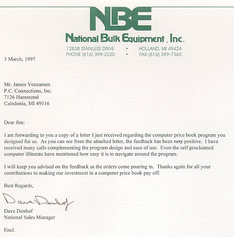 Letter from NBE's National Sales Manager
